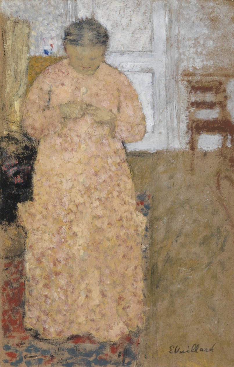 Neulominen nainen vaaleanpunainen mekko tekijältä Edouard Vuillard