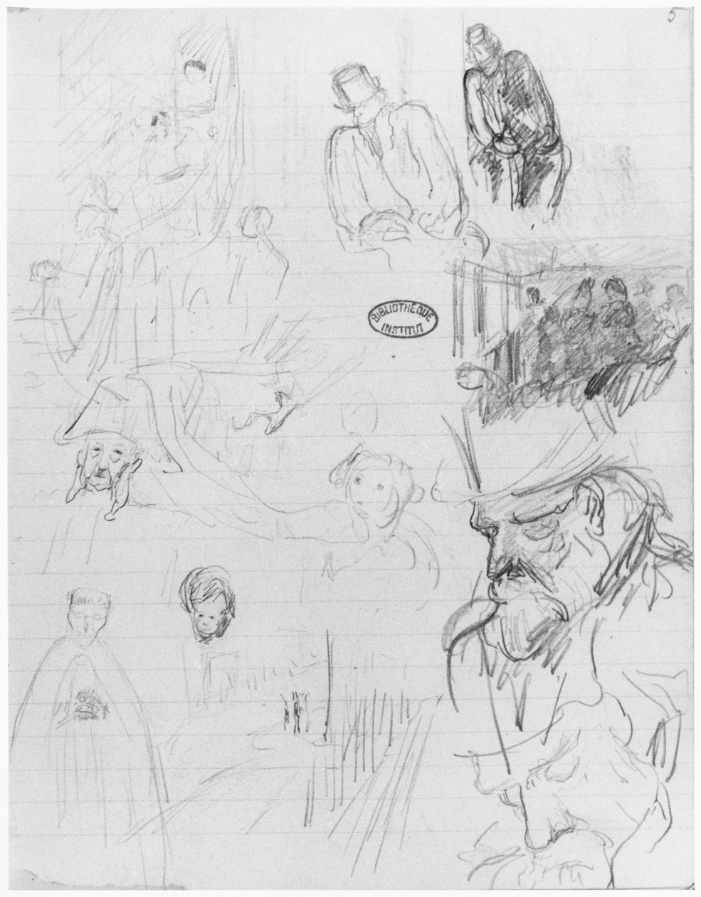 Luonnosvihkon sivu, 1890-1940 (lyijykynä vuoratulle paperille) tekijältä Edouard Vuillard