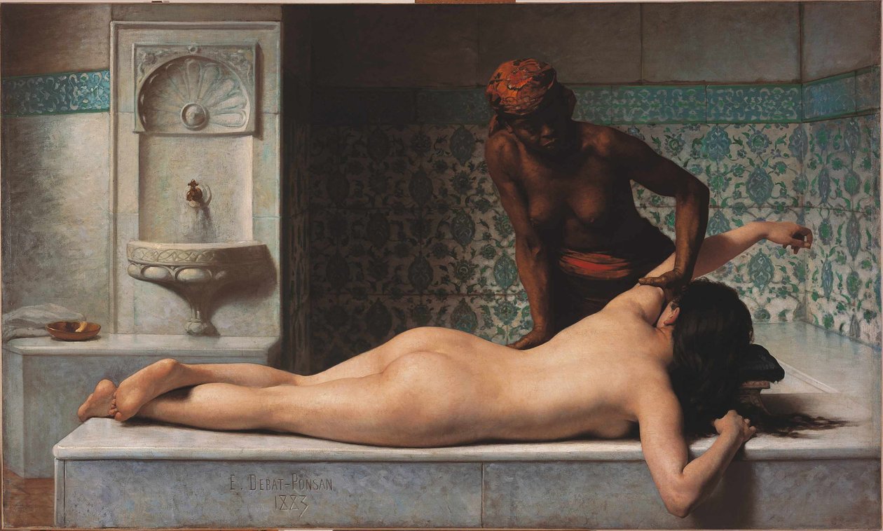 Hieronta, hamam kohtaus, 1883. tekijältä Edouard Debat Ponsan