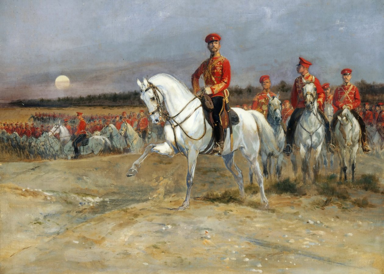 Tsarevitš Nikolai arvioi joukkoja tekijältä Jean Baptiste Edouard Detaille