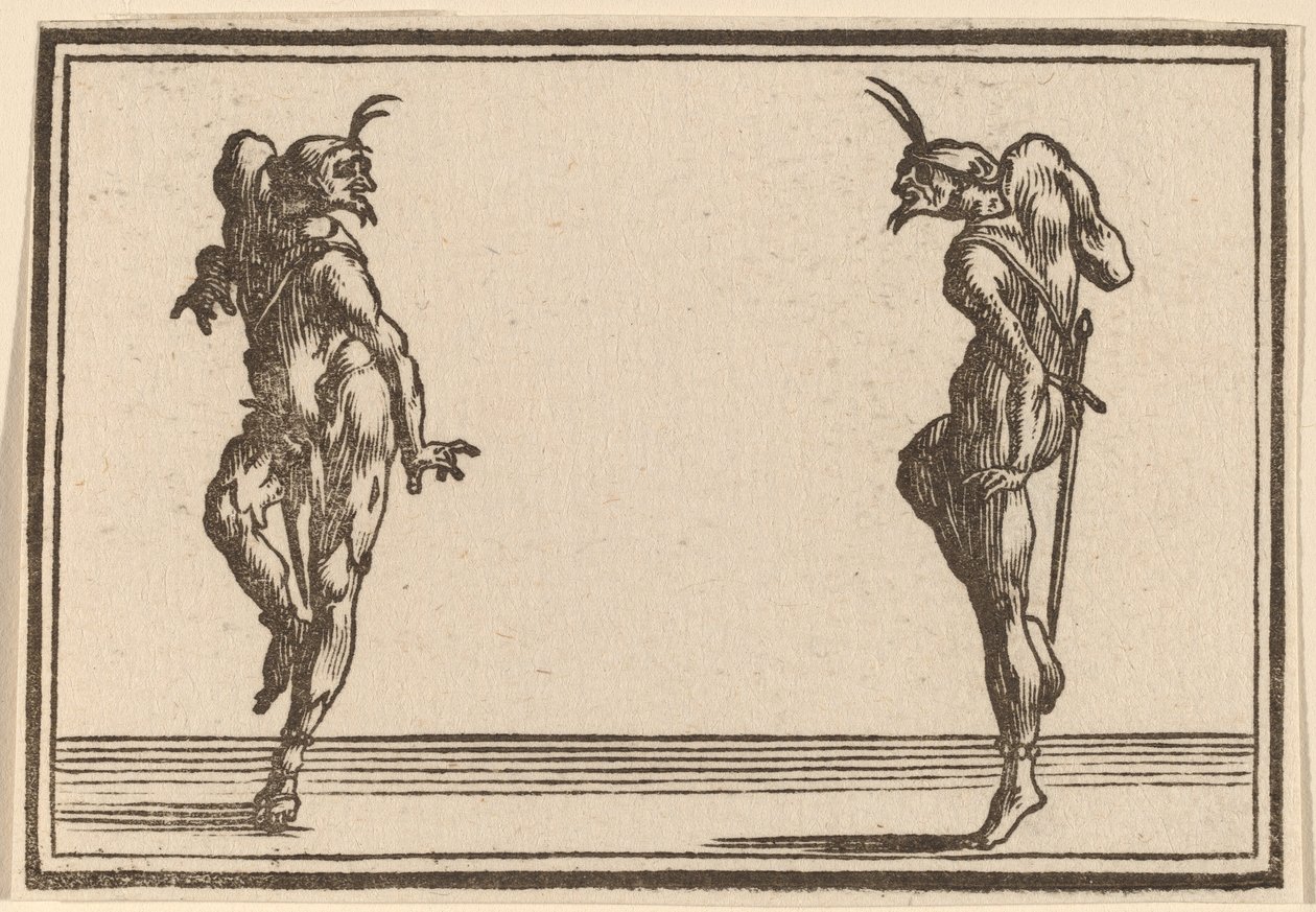 Kaksi Pantaloonia tanssivat tekijältä Edouard Eckman after Jacques Callot