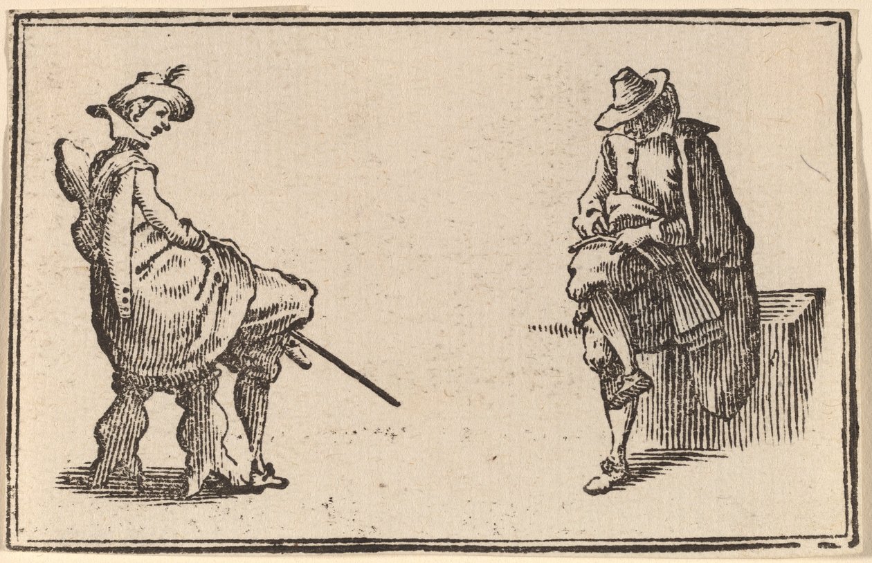 Kaksi istuvaa hahmoa tekijältä Edouard Eckman after Jacques Callot
