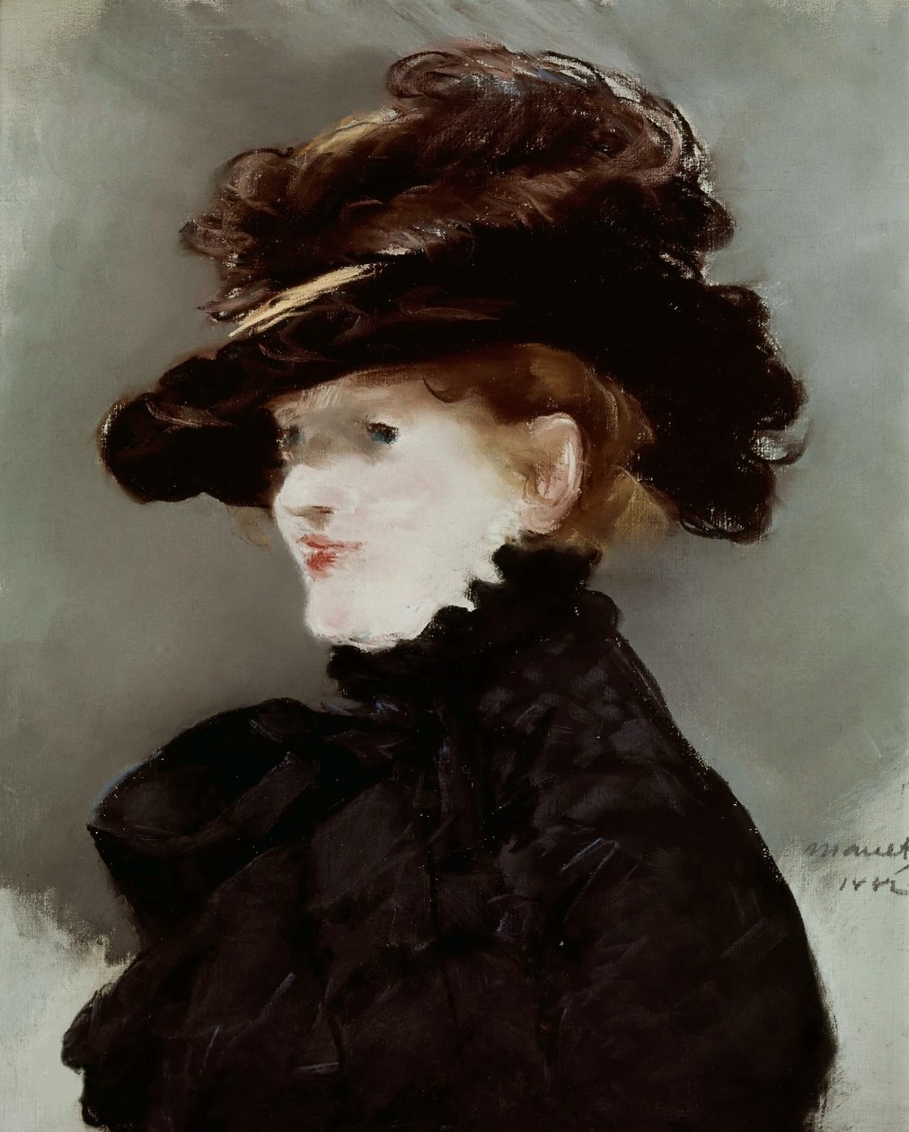 Méry Laurent mustassa hatussa, 1882. tekijältä Édouard Manet