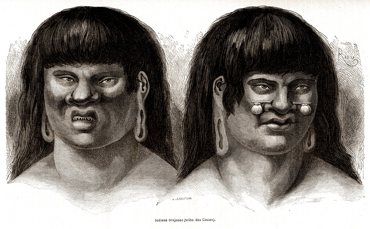 Pari perulaista Orejones-intiaania (Ccotos-heimo). tekijältä Edouard Riou