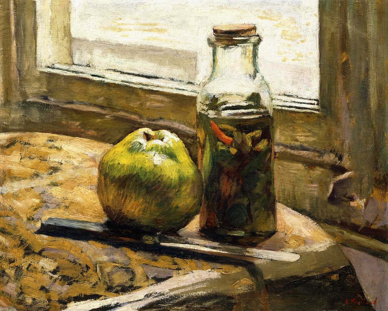 Purkki suolakurkkua ja omenaa, 1889-90 tekijältä Edouard Vuillard