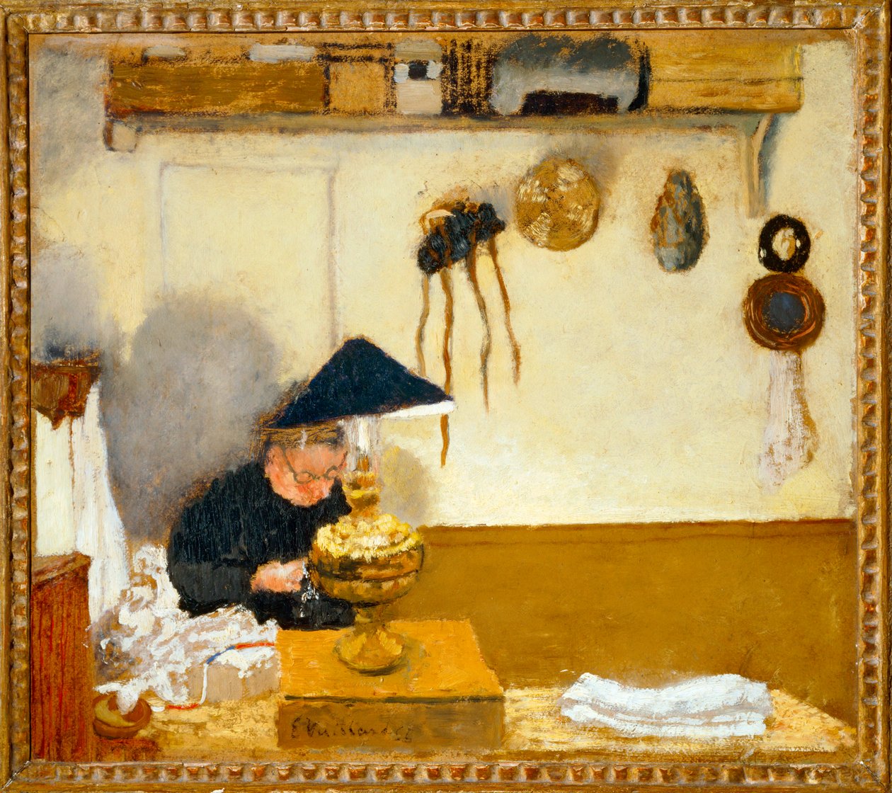 Madame Vuillard ompelee ... (öljy kankaalle) tekijältä Edouard Vuillard