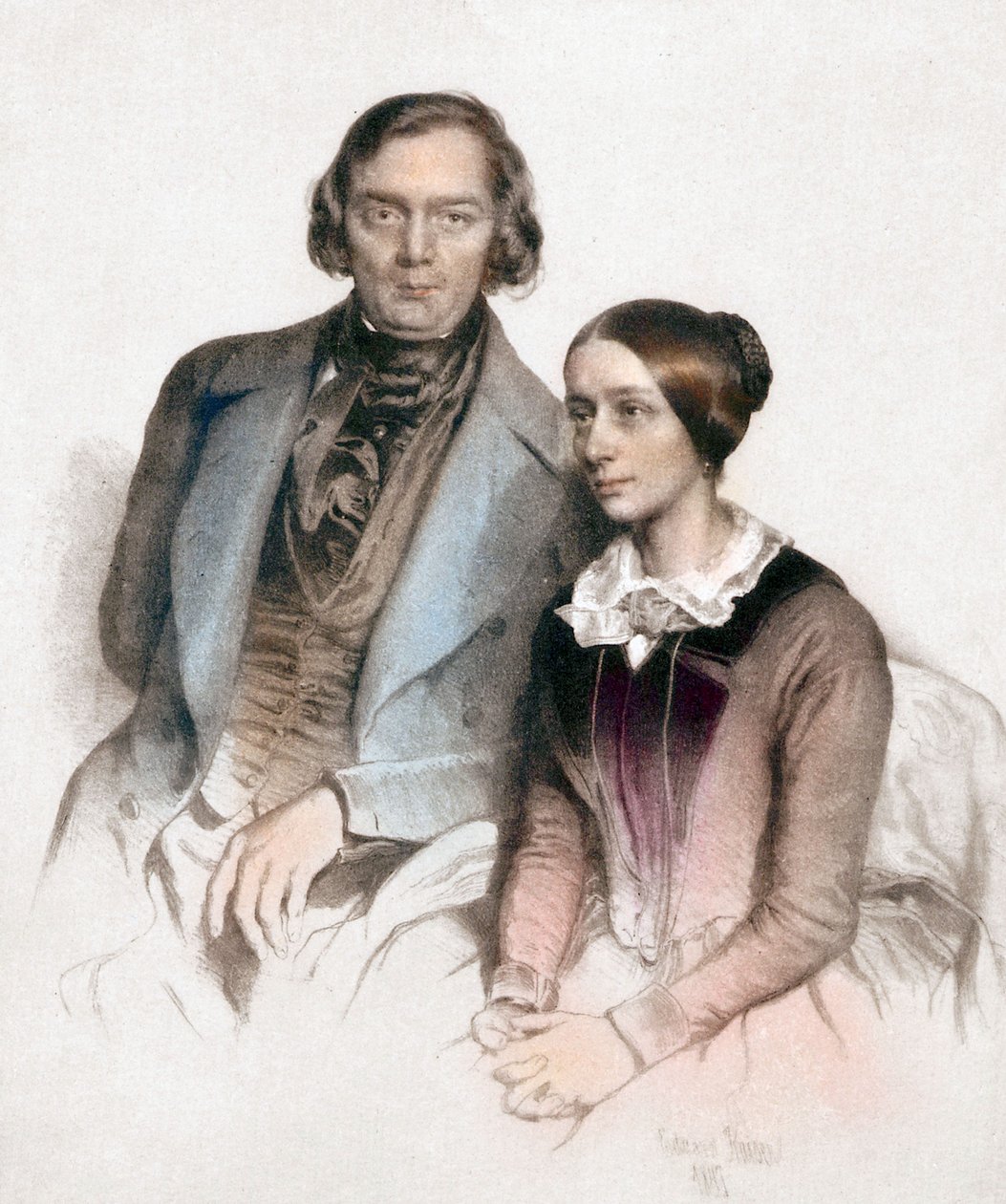 Robert et Clara Schumann (värikaiverrus) tekijältä Eduard (after) Kaiser