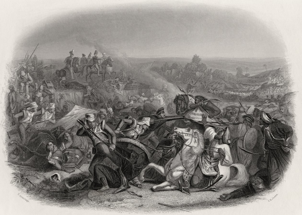 The Battle of Meeanee, 1843, kaiverrus C.H. Jeens (1827-79) tekijältä Edward A. Armitage