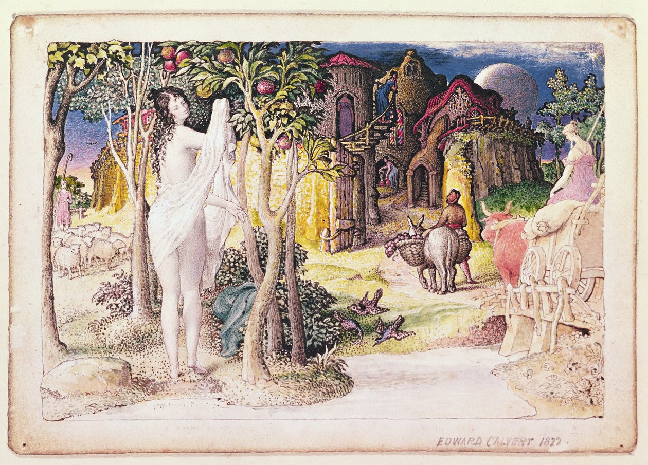 Alkukantainen kaupunki, 1822 (kynä ja muste ja wc) tekijältä Edward Calvert