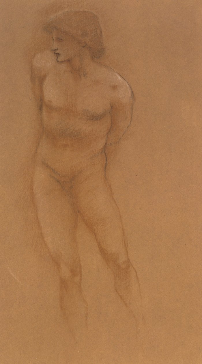 Tutkimus "Rakkauden autolle" (punainen ja musta liitu paperille) tekijältä Edward Burne Jones
