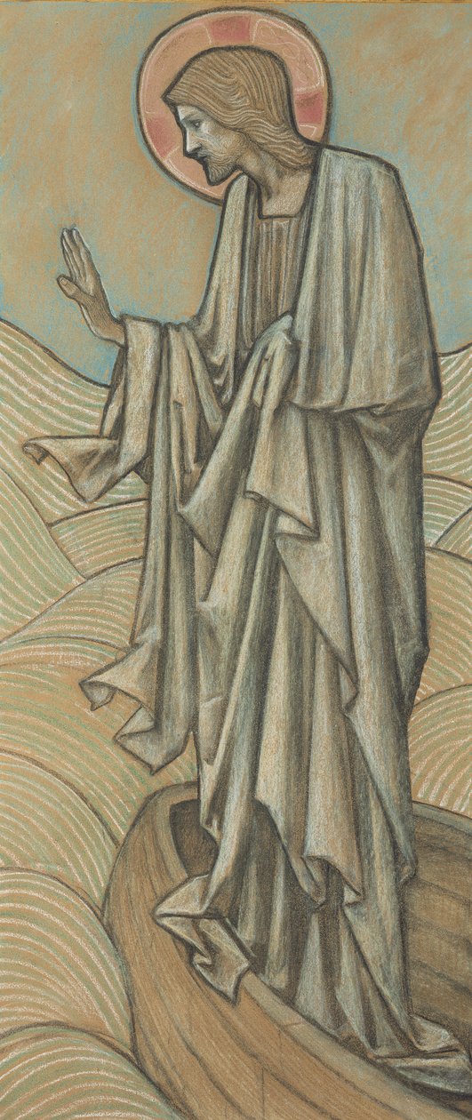Kristus sammuttaa aaltoja (värilliset liidut paperilla) (pari numeroon 430972) tekijältä Edward Burne Jones