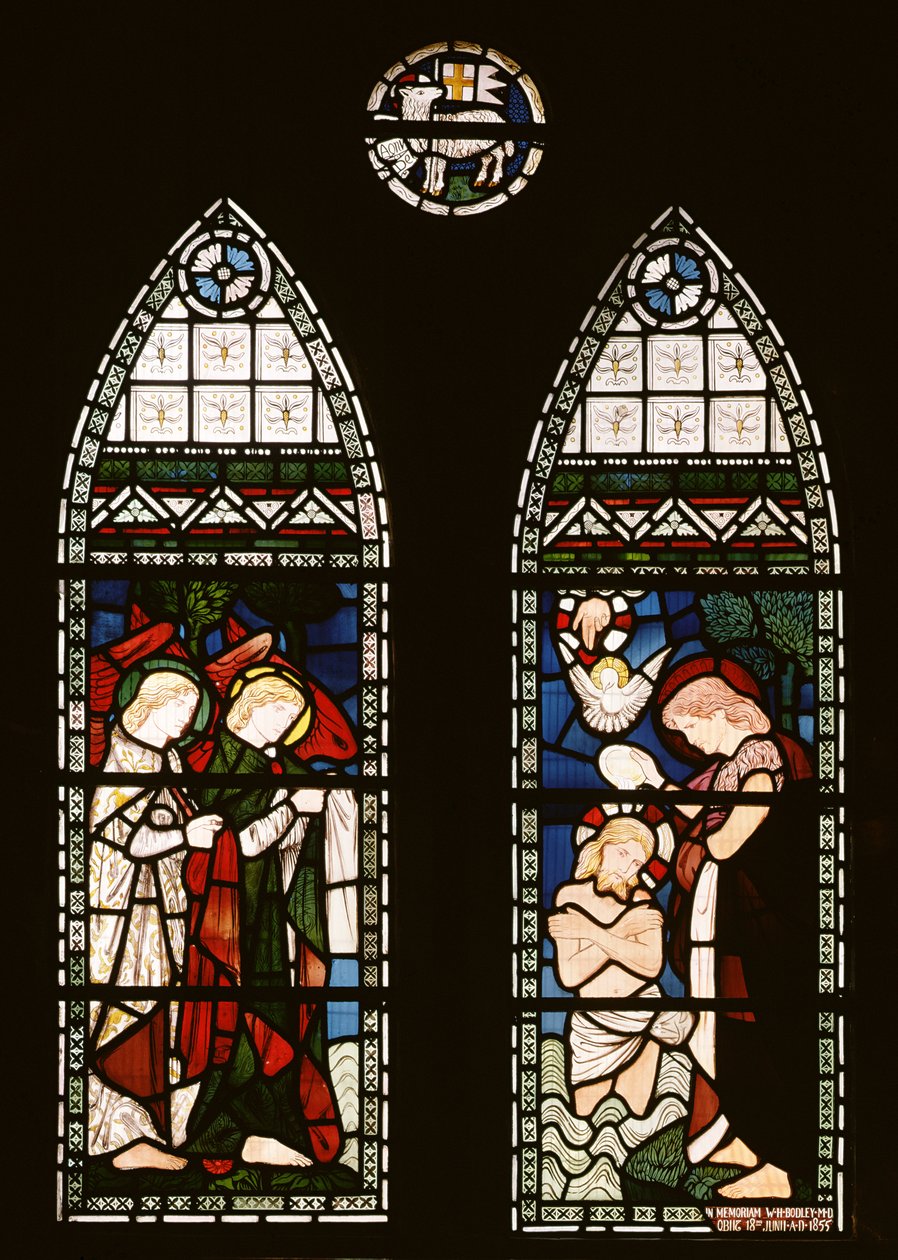 Kristuksen kaste, 1862 (lasimaalaus) tekijältä Edward Burne Jones
