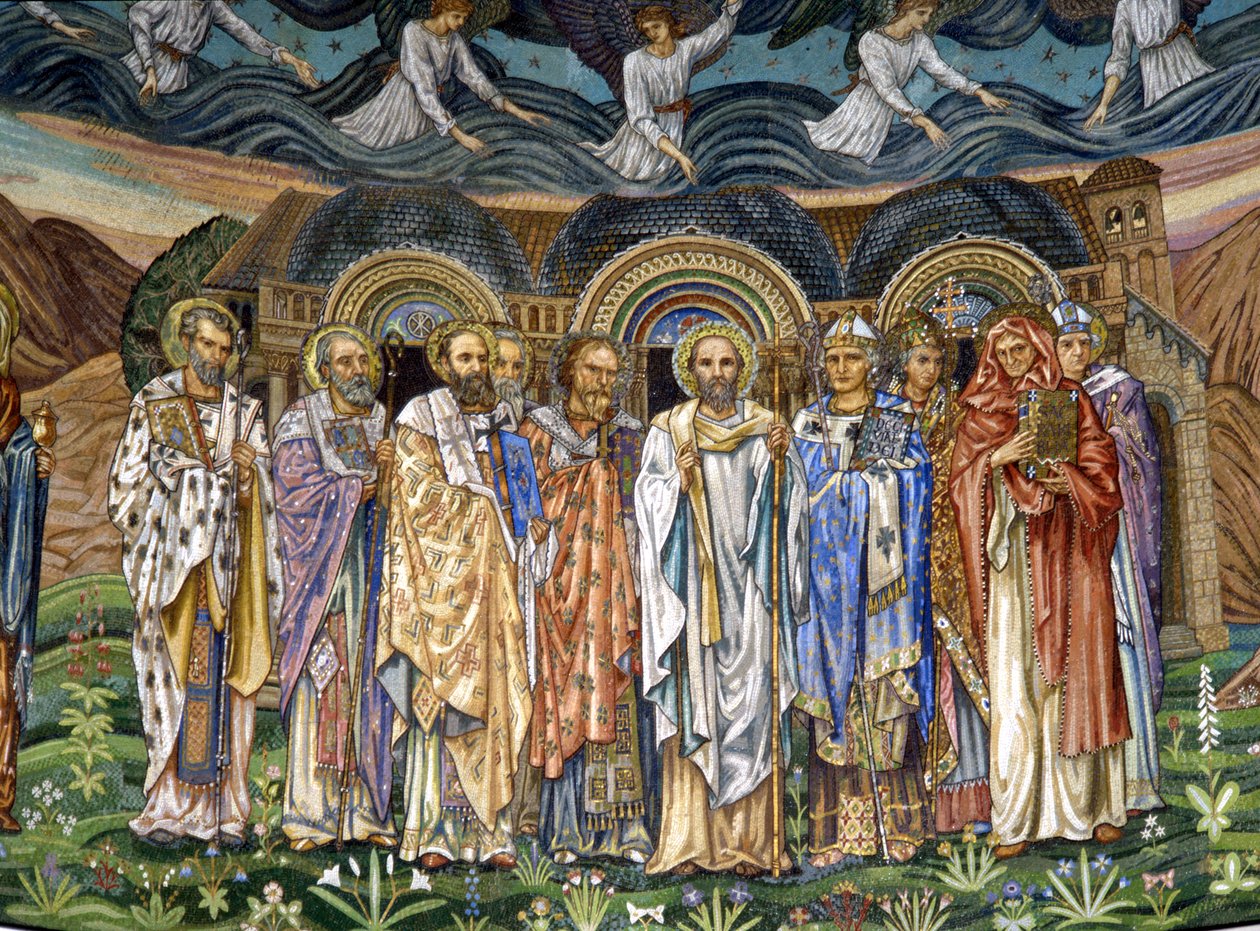 Itäisen kirkon viisi isää ja läntisen kirkon viisi isää, 1880-90-luvut (mosaiikki) tekijältä Edward Burne Jones