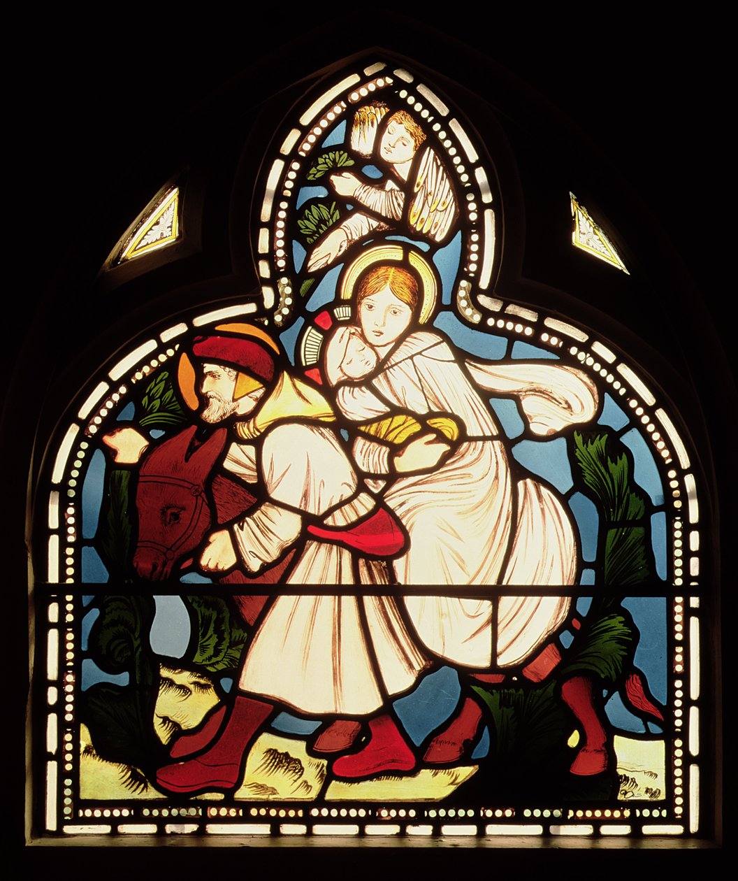 Lento Egyptiin, 1862 (lasimaalaus) tekijältä Edward Burne Jones