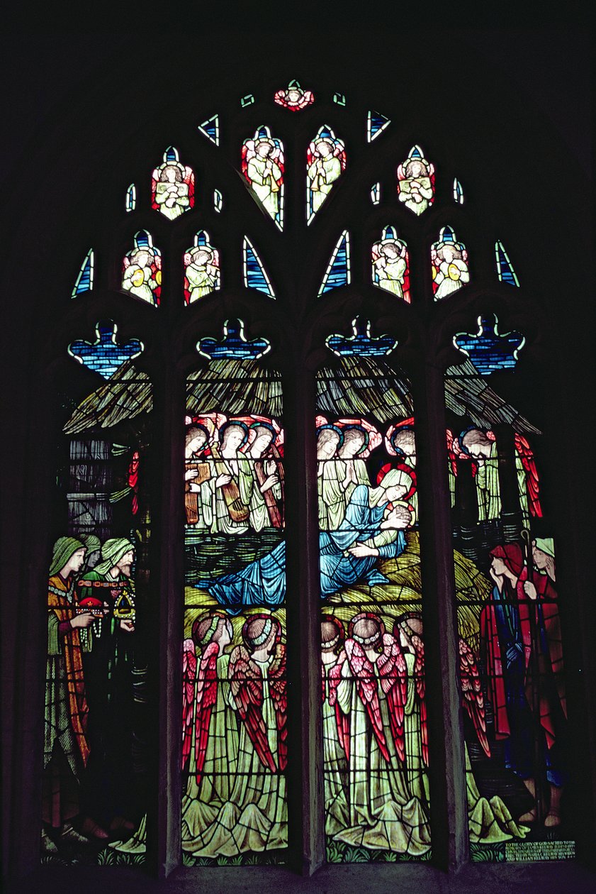 Syntymä (lasimaalaus) tekijältä Edward Burne Jones