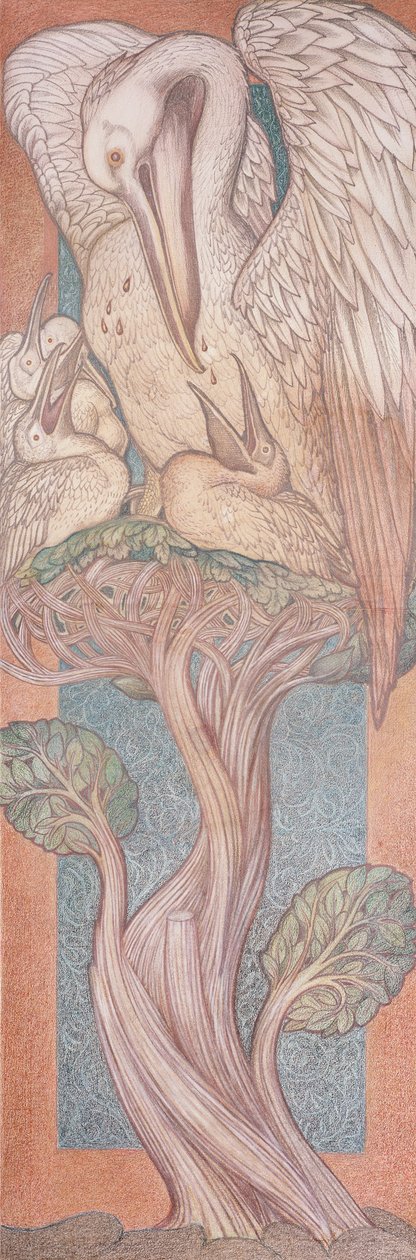 Pelikaani, piirros William Morris Companyn lasimaalauksia varten, 1880 (väriliitu paperille). tekijältä Edward Burne Jones