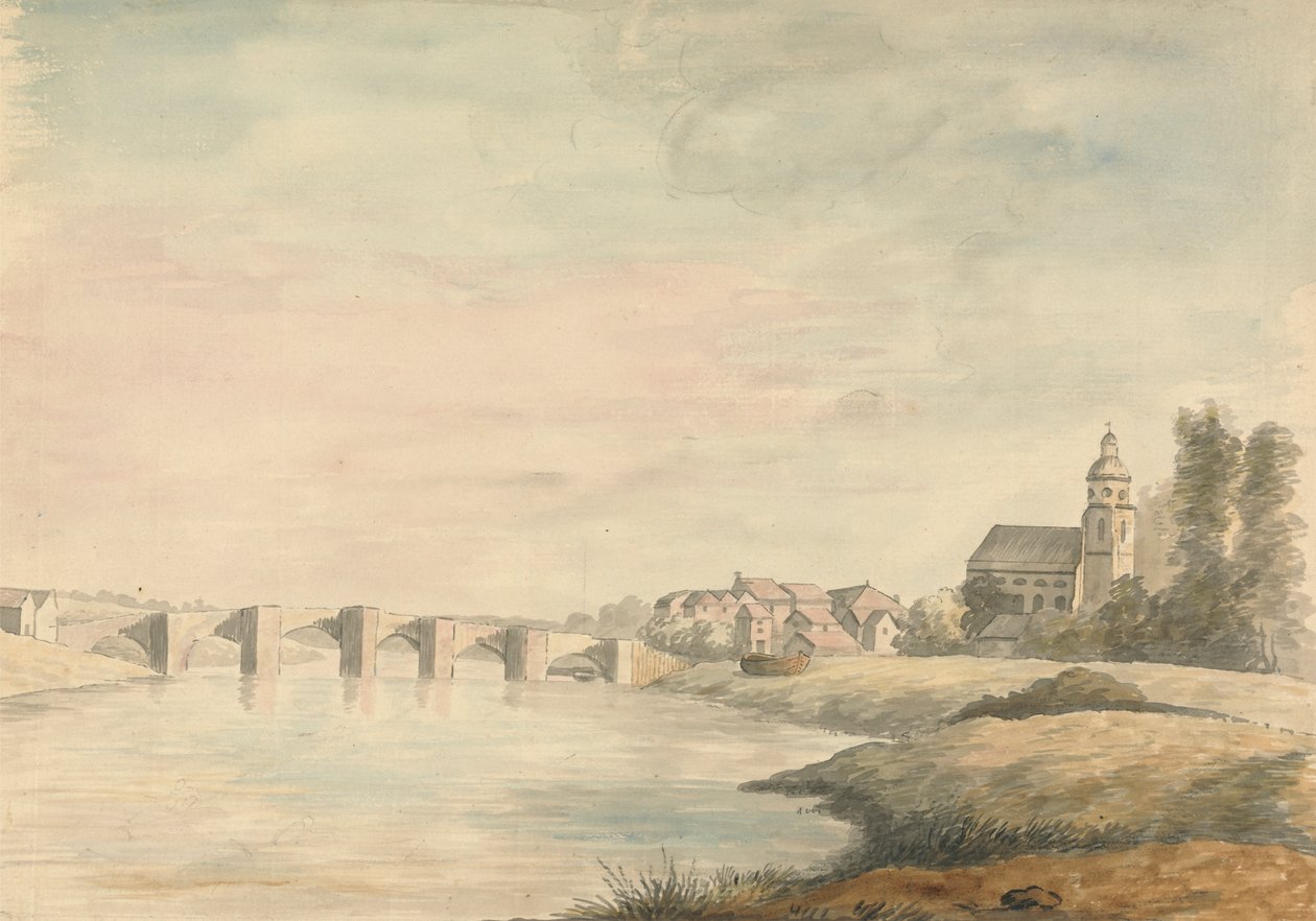 Jokimaisema sillalla tekijältä Edward Francis Burney