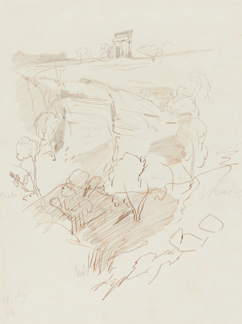 Raunioitu temppeli kukkulalla, 1864. tekijältä Edward Lear