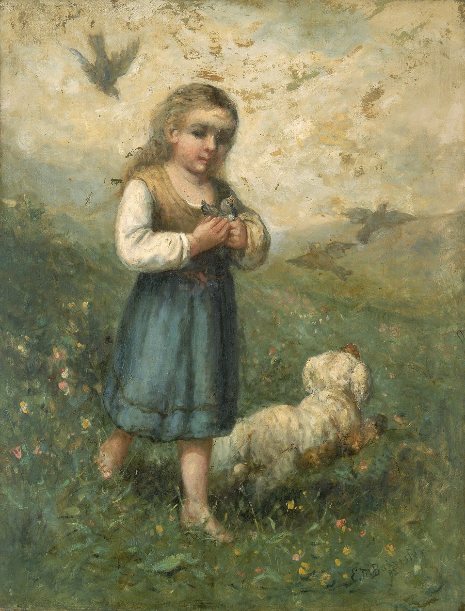 Lapsi lintujen ja koiran kanssa tekijältä Edward Mitchell Bannister
