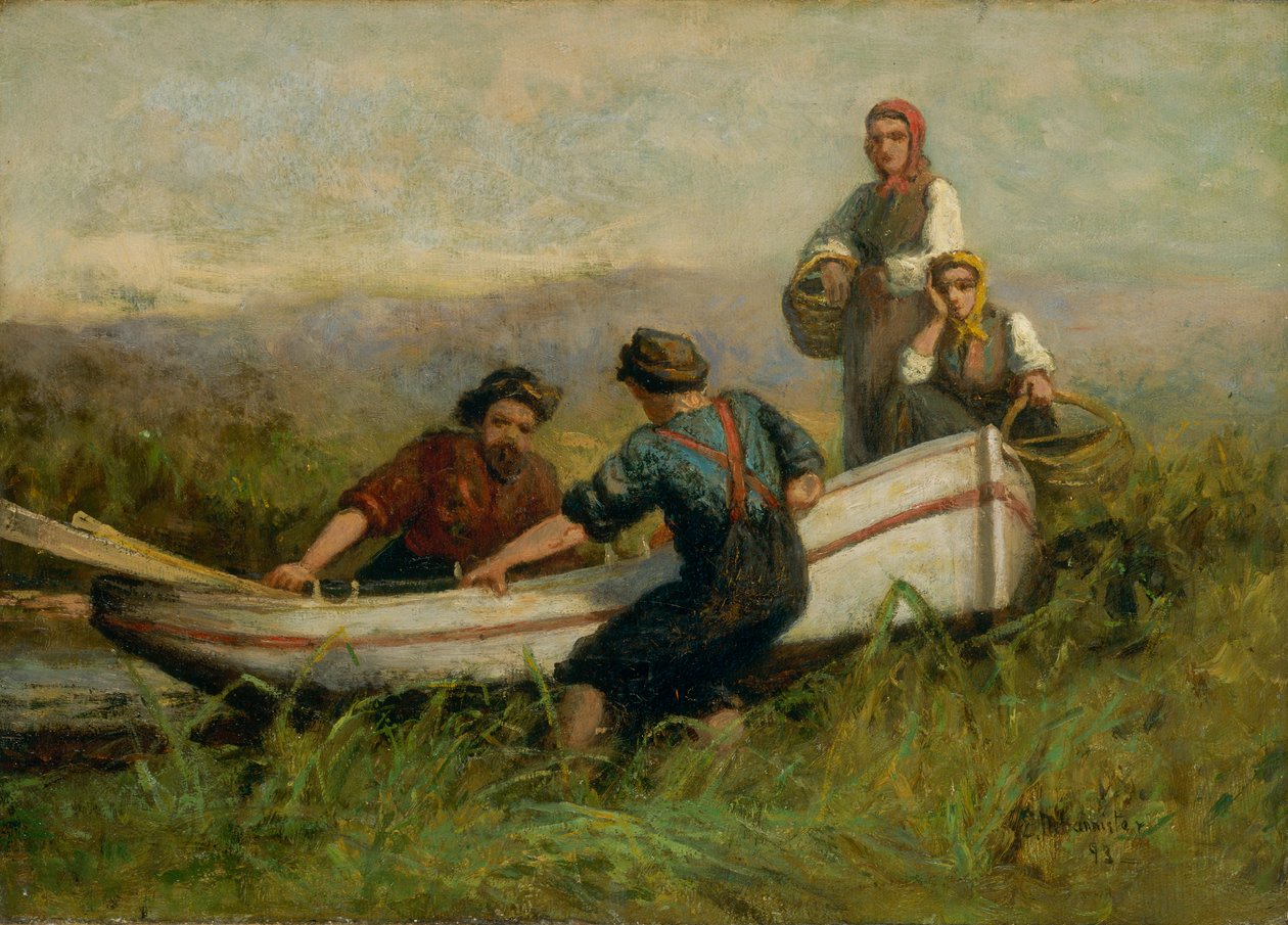 Ihmiset lähellä venettä, 1893. tekijältä Edward Mitchell Bannister