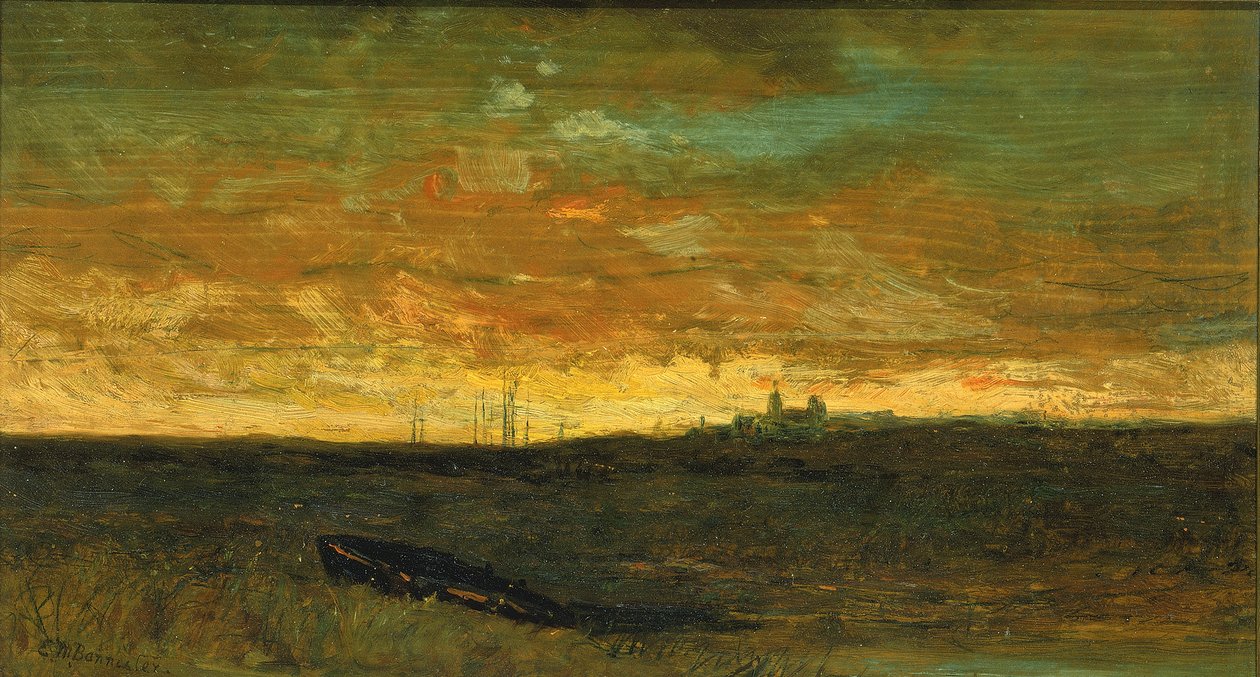 Auringonlaskukohtaus, n. 1875-1885. tekijältä Edward Mitchell Bannister