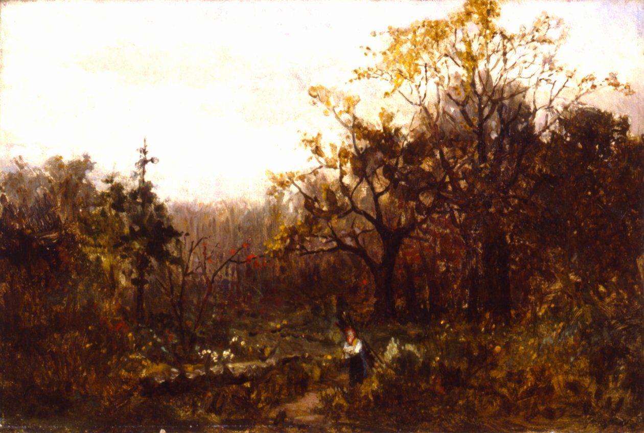 Nimetön (maisema--nainen kantaa puuta) tekijältä Edward Mitchell Bannister