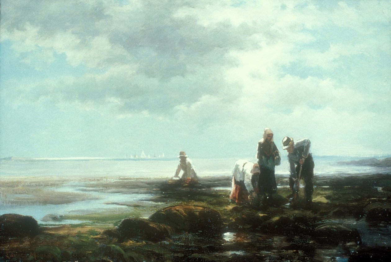 Clam Diggers, noin 1880-luvun puoliväli (öljy kankaalle) tekijältä Edward Moran