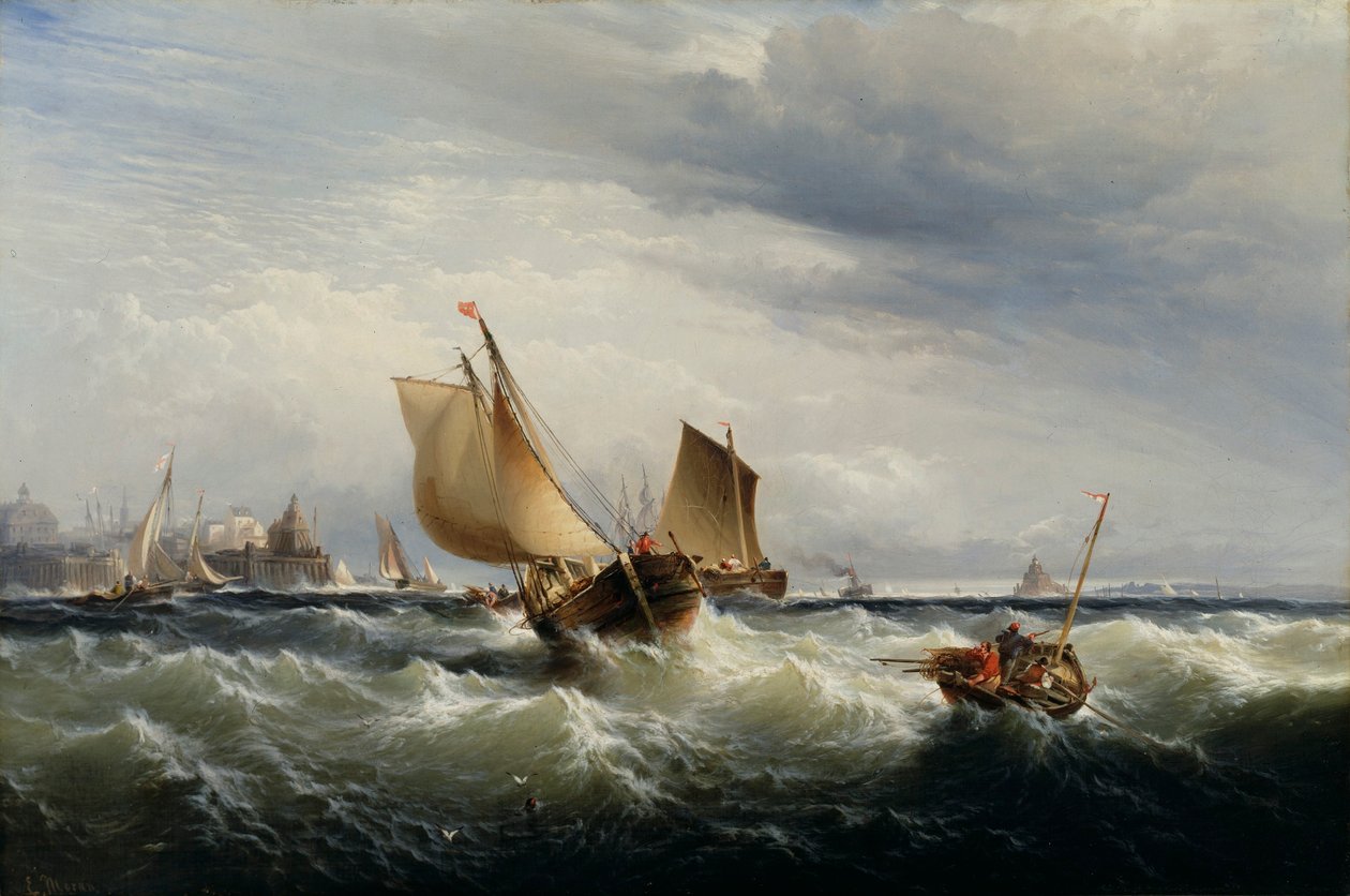 Kalastusveneet lyövät tuulen suuntaan tekijältä Edward Moran
