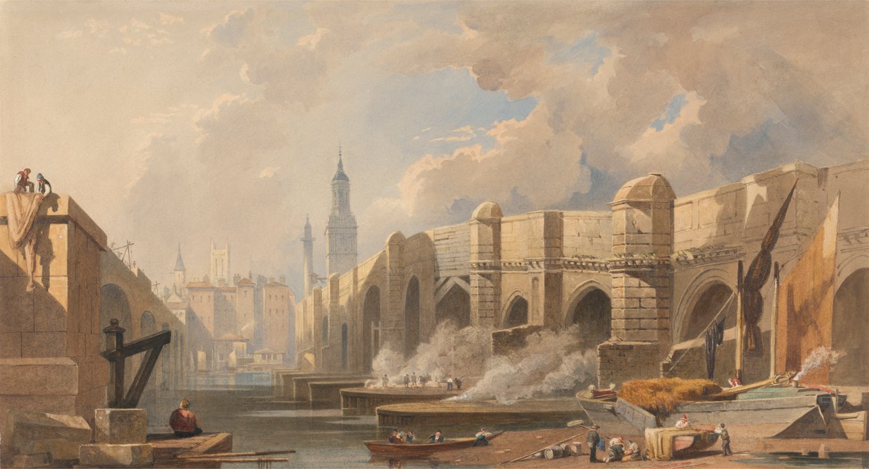 Vanha ja uusi London Bridge tekijältä Edward William Cooke