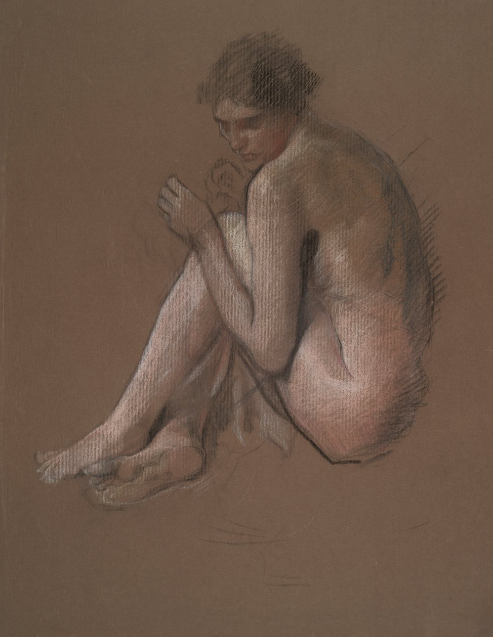 Istuva alaston naishahmo. tekijältä Edwin Austin Abbey