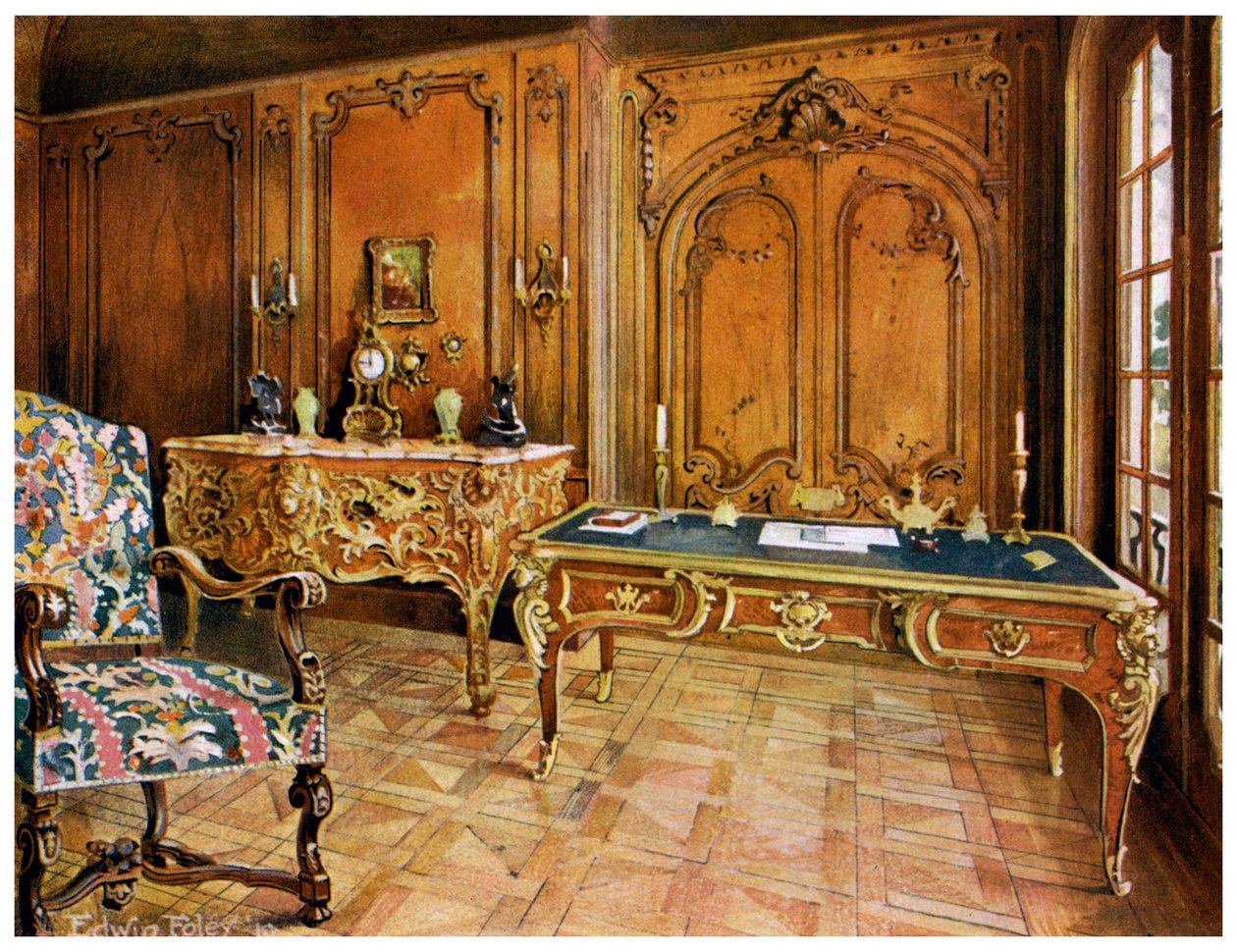 Ranskalainen paneloitu huone, Wallace Collection, Lontoo, 1911-1912. tekijältä Edwin Foley