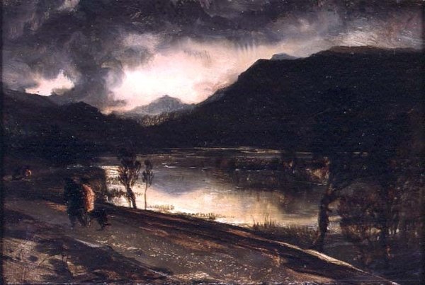 Järvimaisema auringonlaskun aikaan tekijältä Edwin Landseer