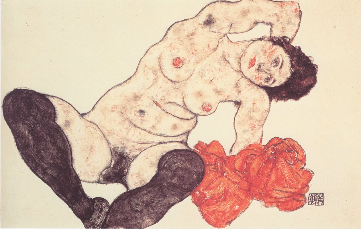 Weiblicher Akt mit gelbem Handtuchn tekijältä Egon Schiele