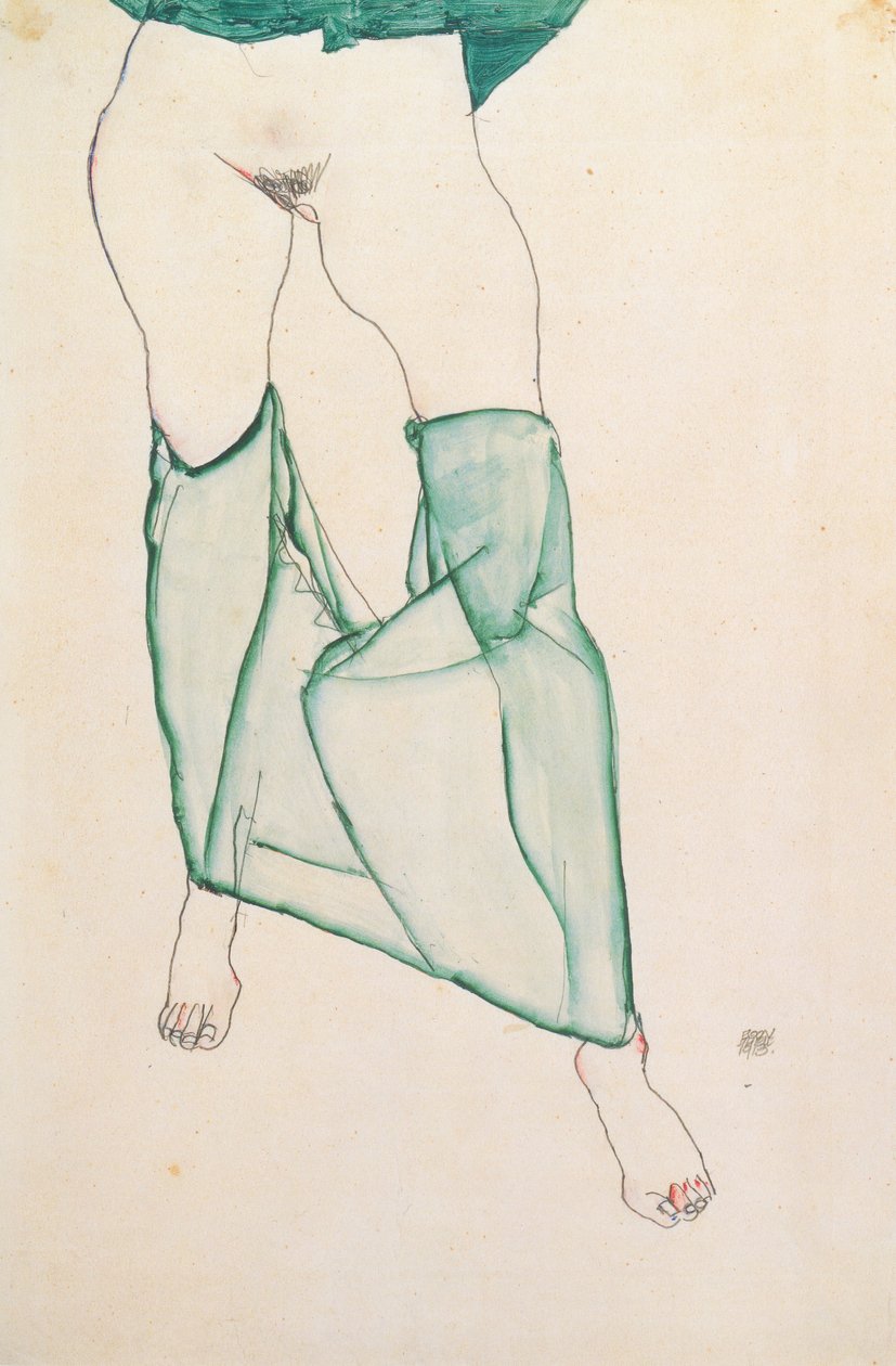 Weiblicher Torso ja gruner Draperien tekijältä Egon Schiele
