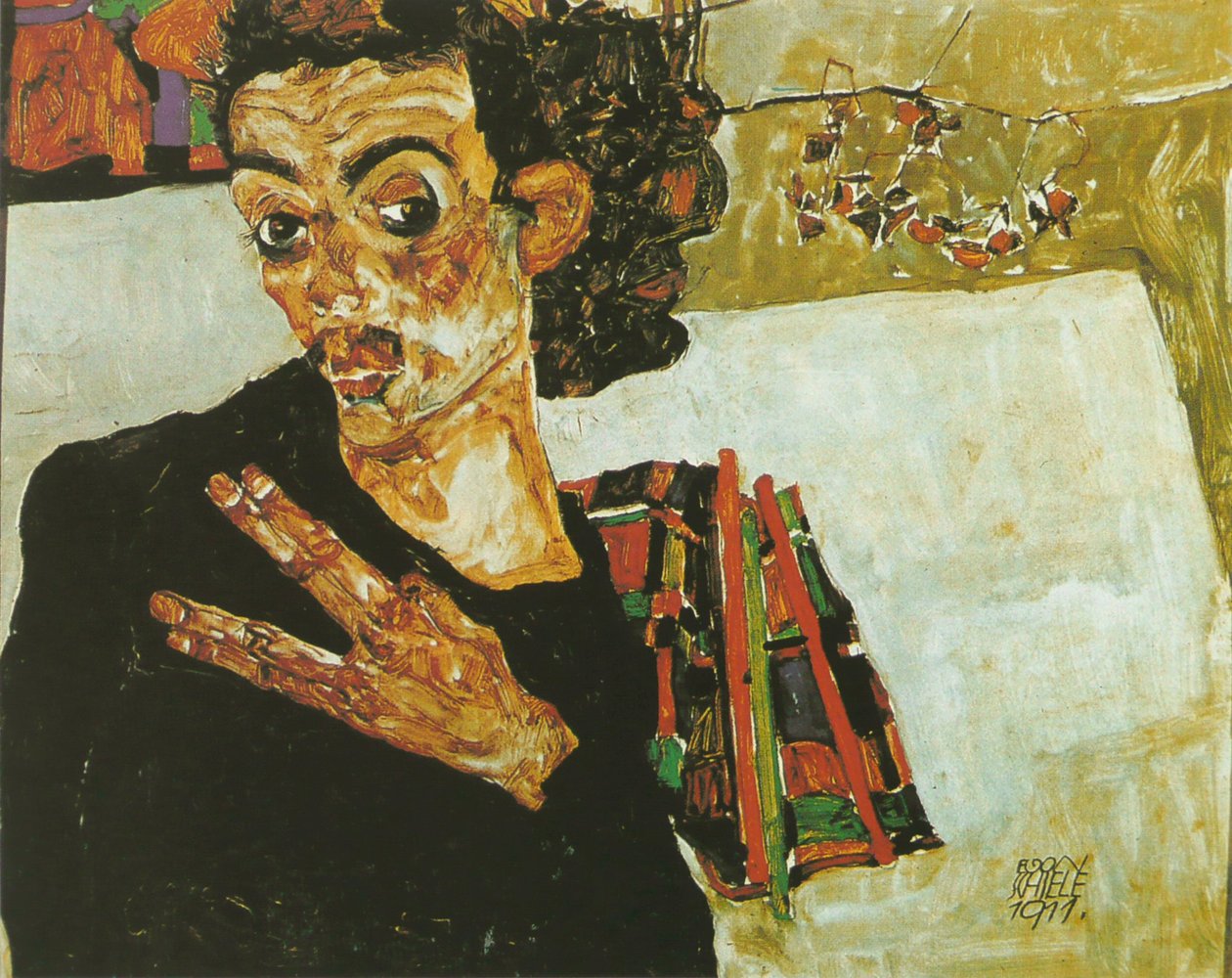 Autoportrait avec récipient noir tekijältä Egon Schiele