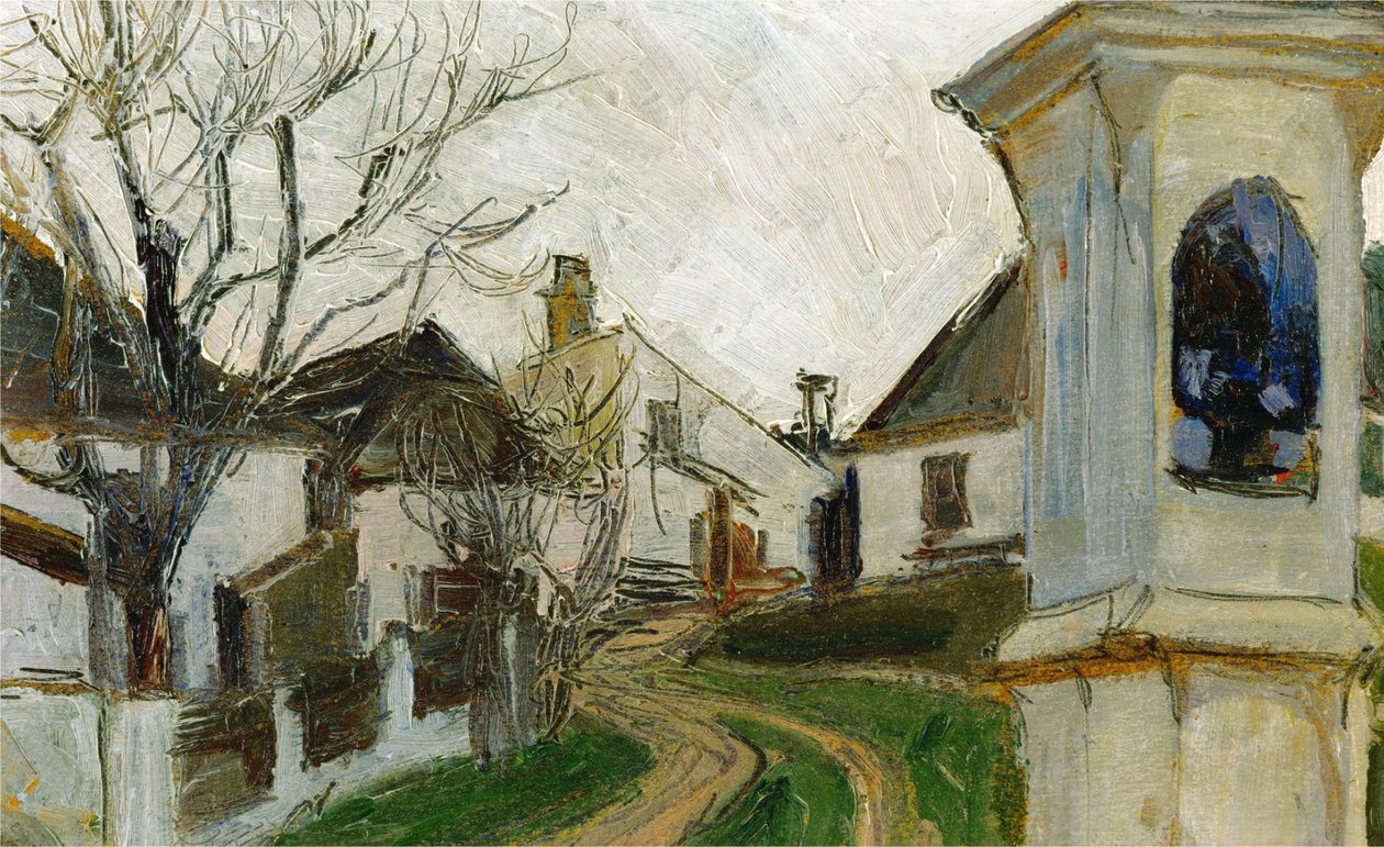 Kahle Bäume, Häuser und Bildstock tekijältä Egon Schiele