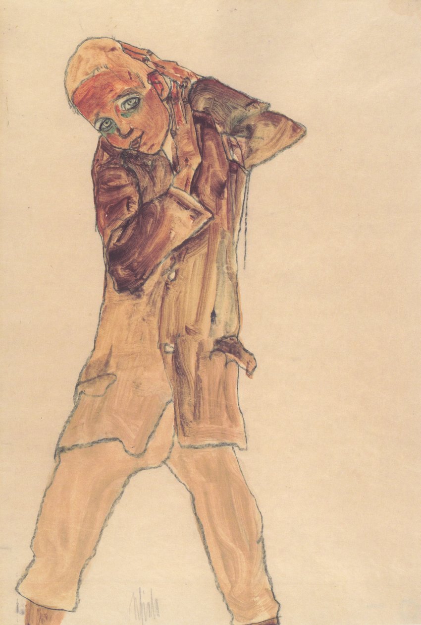 Poika, jolla on pitkä hame tekijältä Egon Schiele