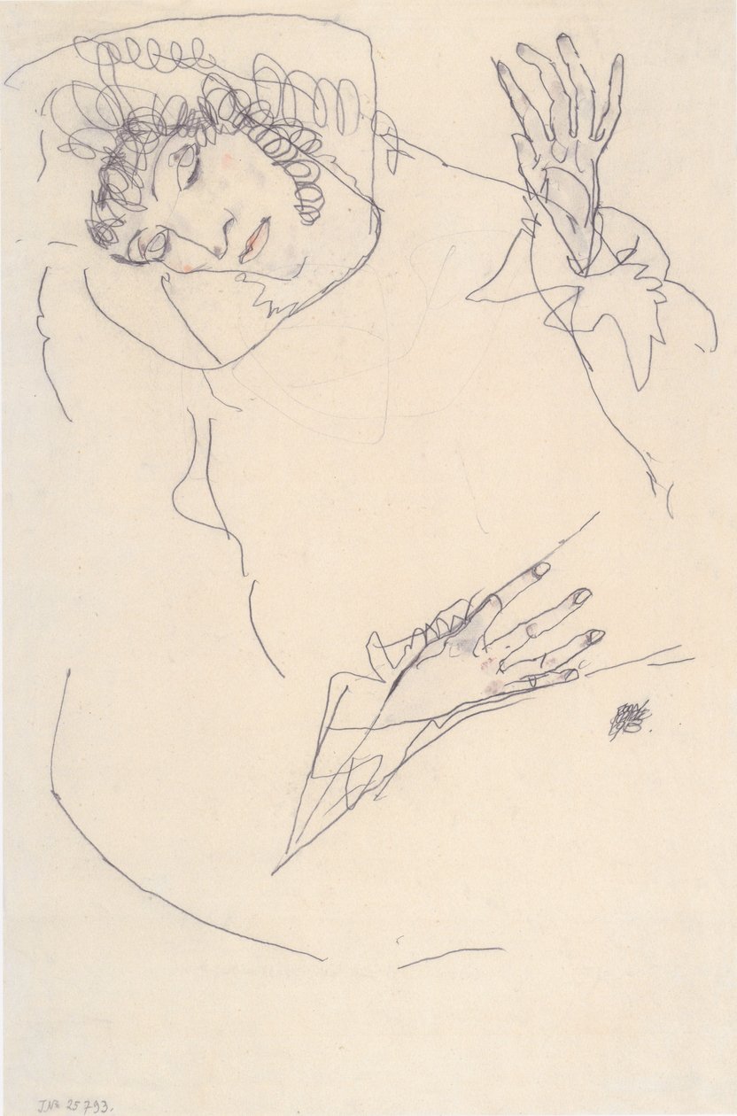 Nainen makaa pää kumartuneena tekijältä Egon Schiele
