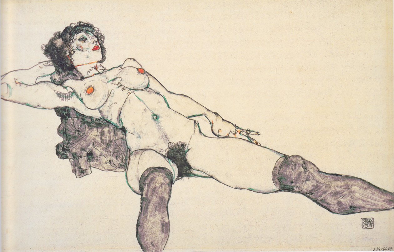 Makaava naispuolinen alaston jalat erilleen tekijältä Egon Schiele