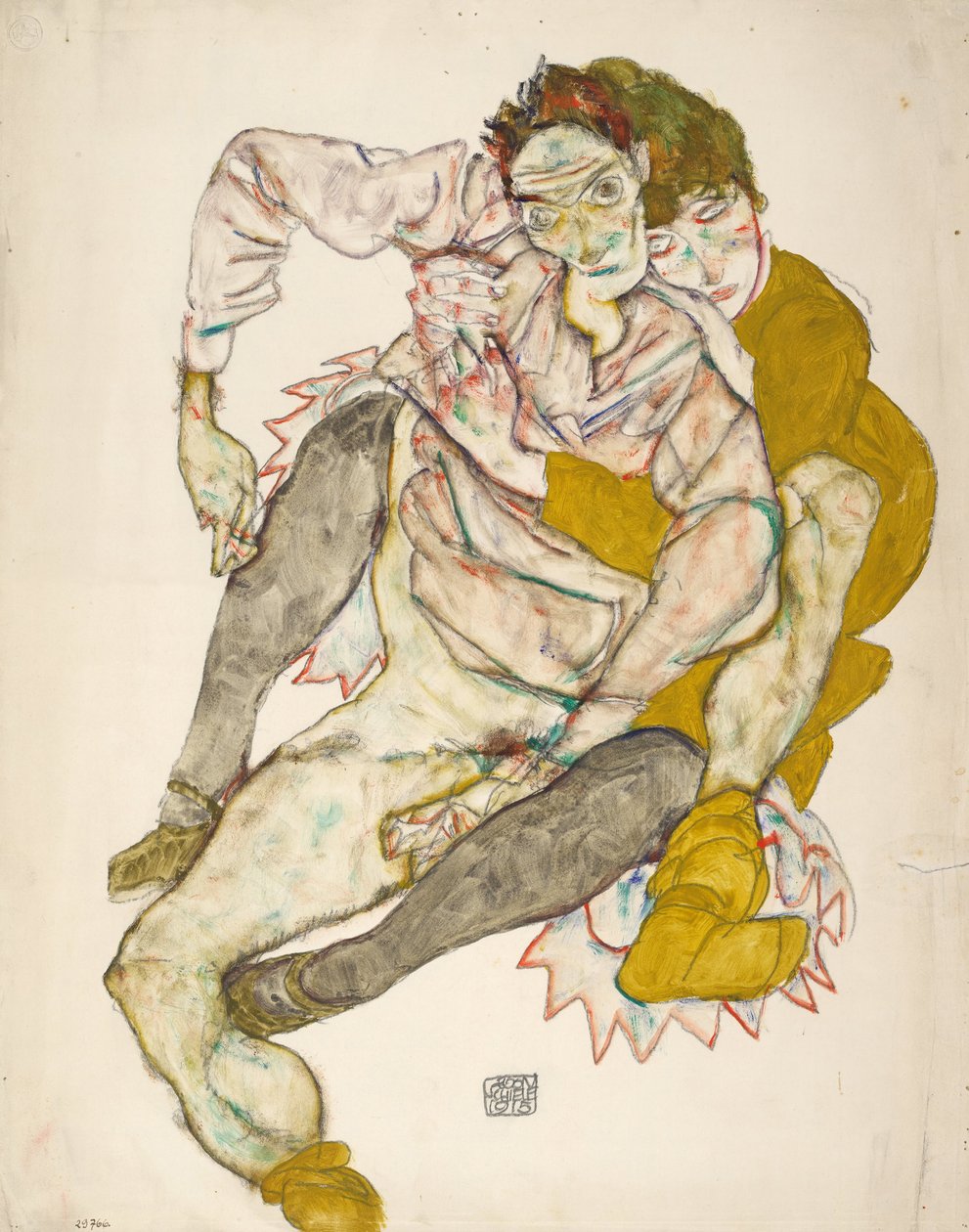 Istuva pari, 1915 tekijältä Egon Schiele