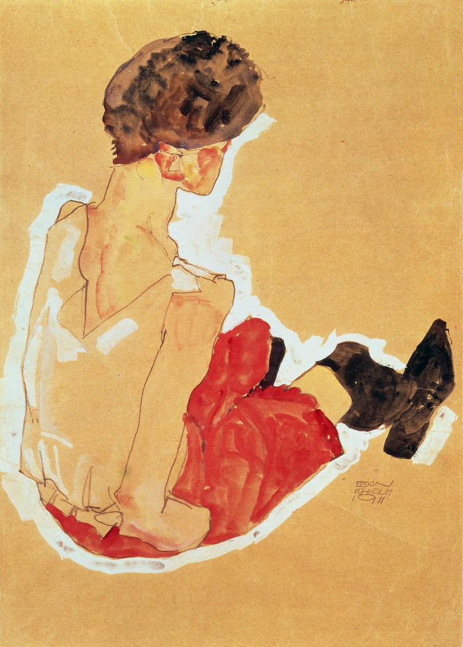 Istuva nainen, 1911 (tempera) tekijältä Egon Schiele