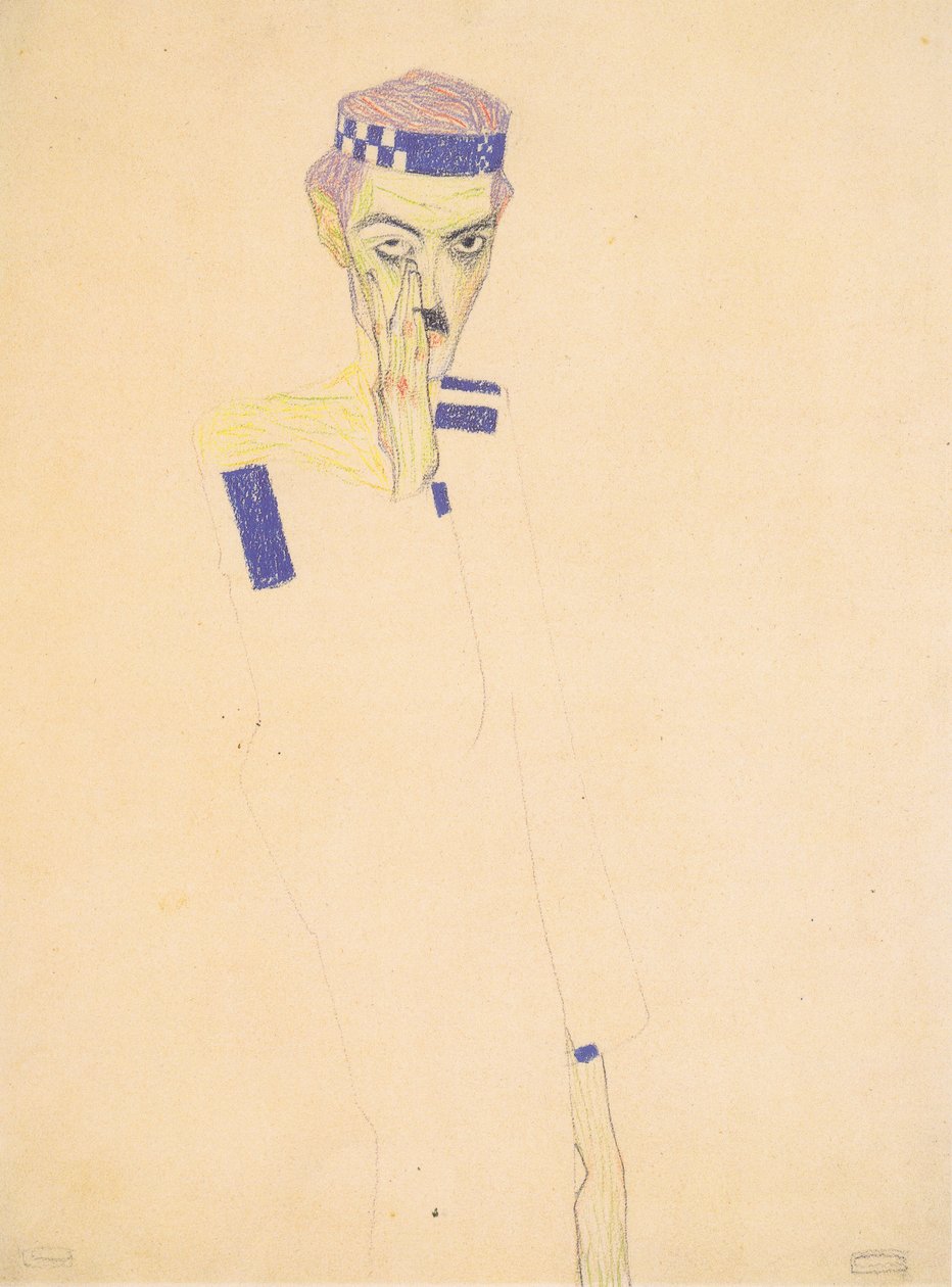 Omakuva pääpannalla tekijältä Egon Schiele