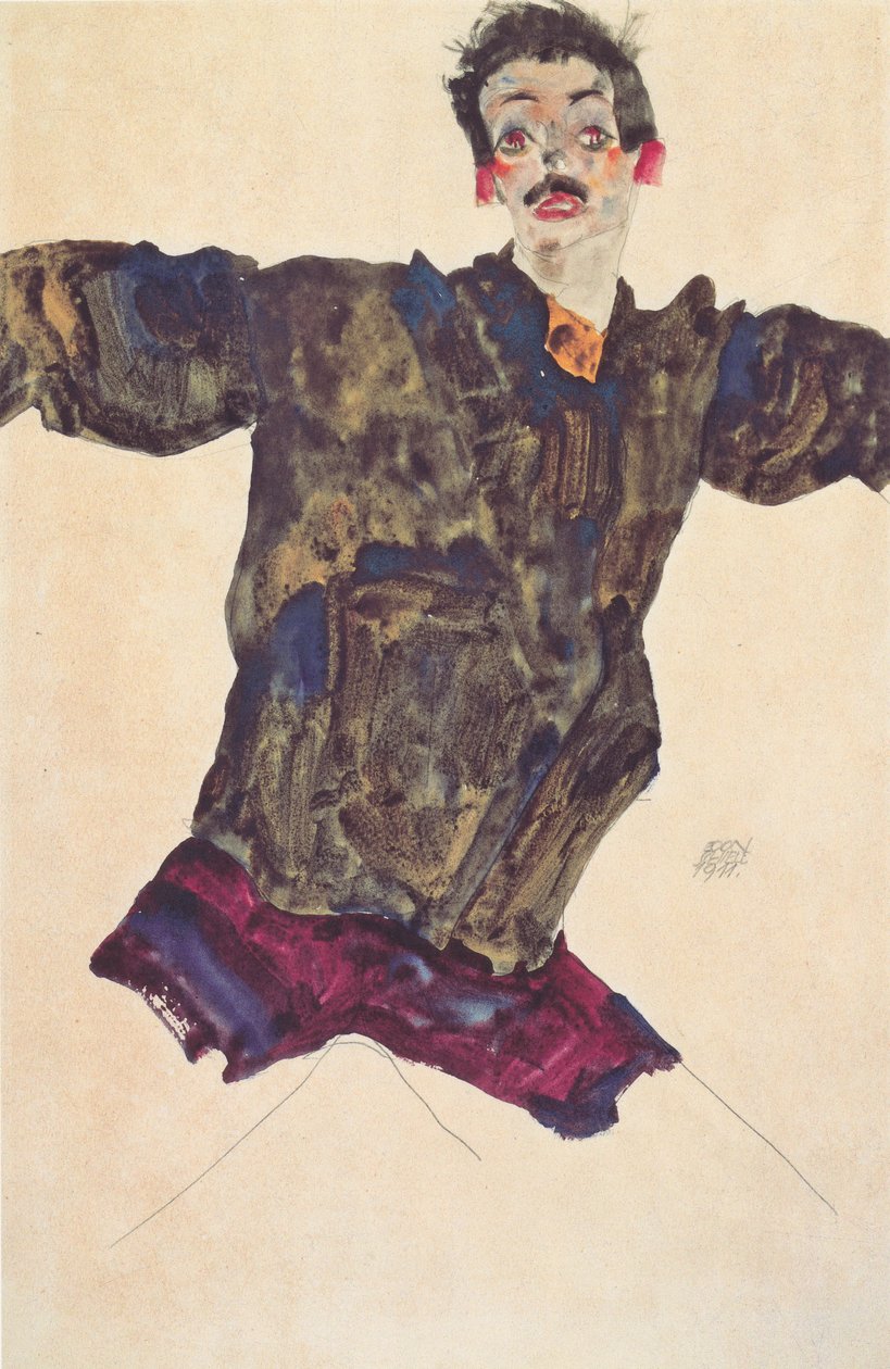 Omakuva käsivarret auki tekijältä Egon Schiele