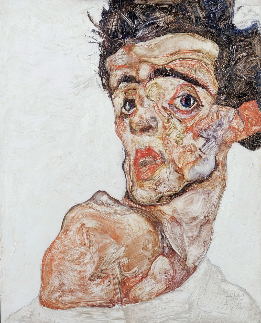 Omakuva kohotettuna paljas olkapää, 1912 tekijältä Egon Schiele