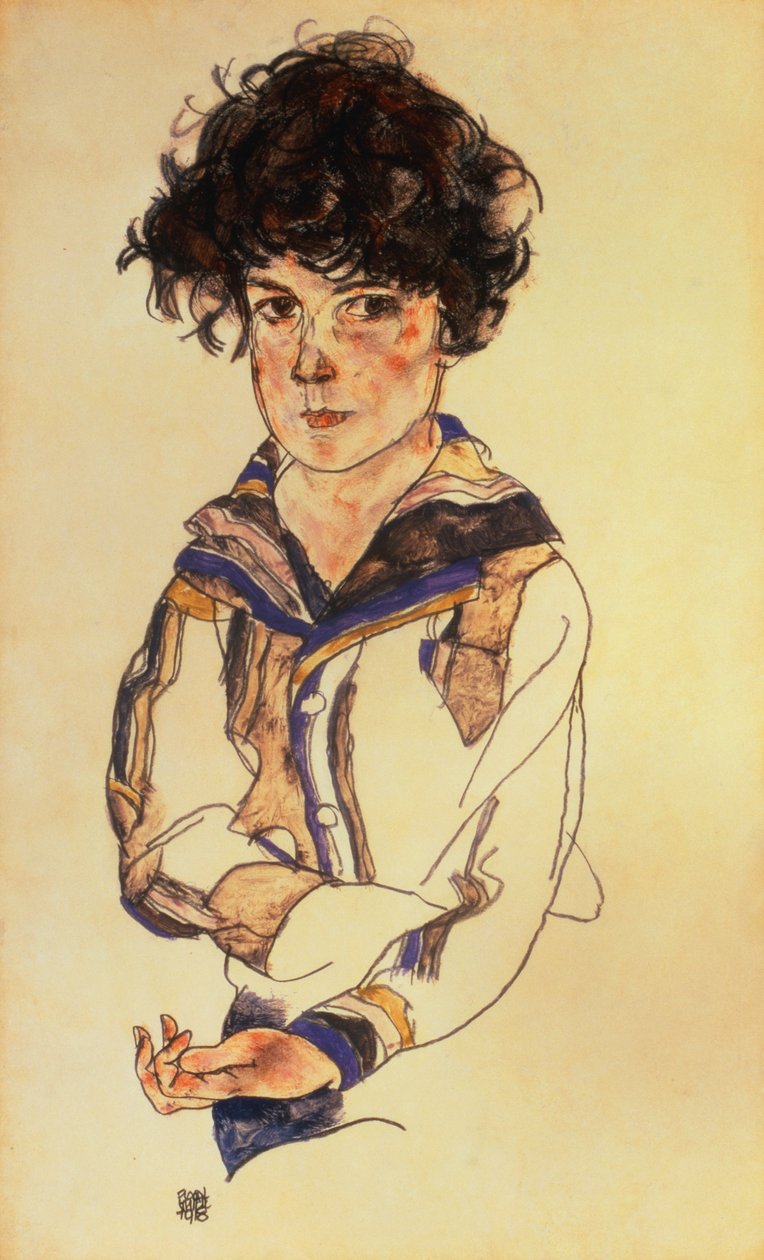 Nuori poika, 1918 (kynä, wc ja guassi paperille) tekijältä Egon Schiele