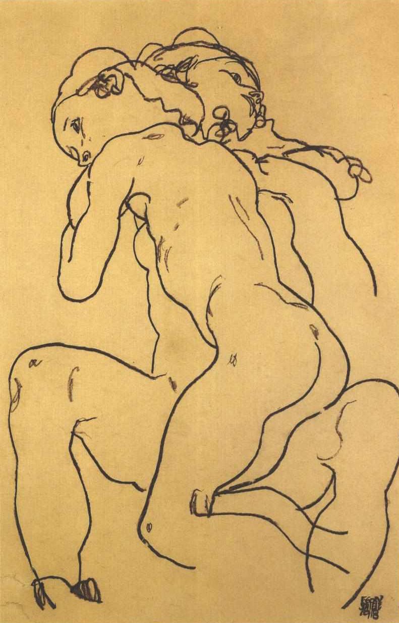 Zwei einander umarmende Mädchenakte tekijältä Egon Schiele