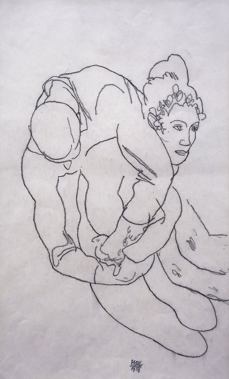 Olla syleilty; Umarmende, 1918 tekijältä Egon Schiele