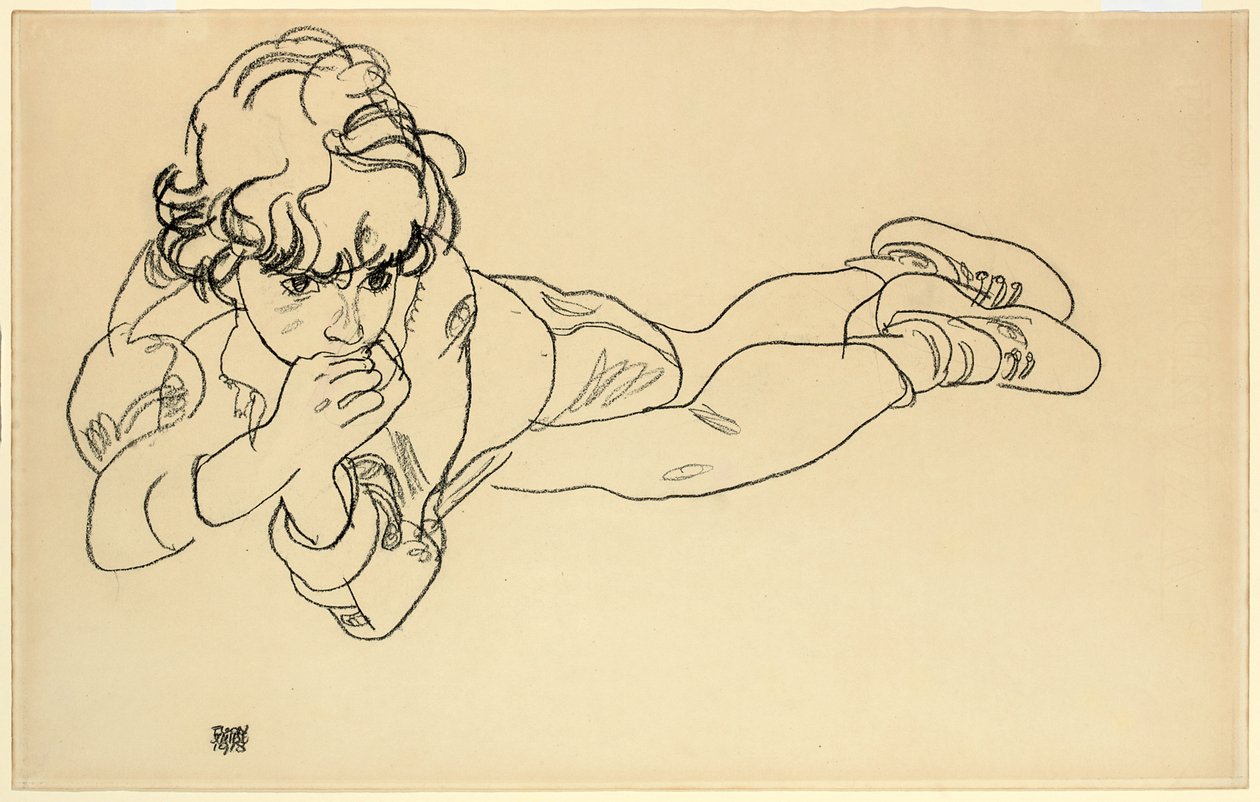 Poika makaa vatsallaan, 1918 tekijältä Egon Schiele