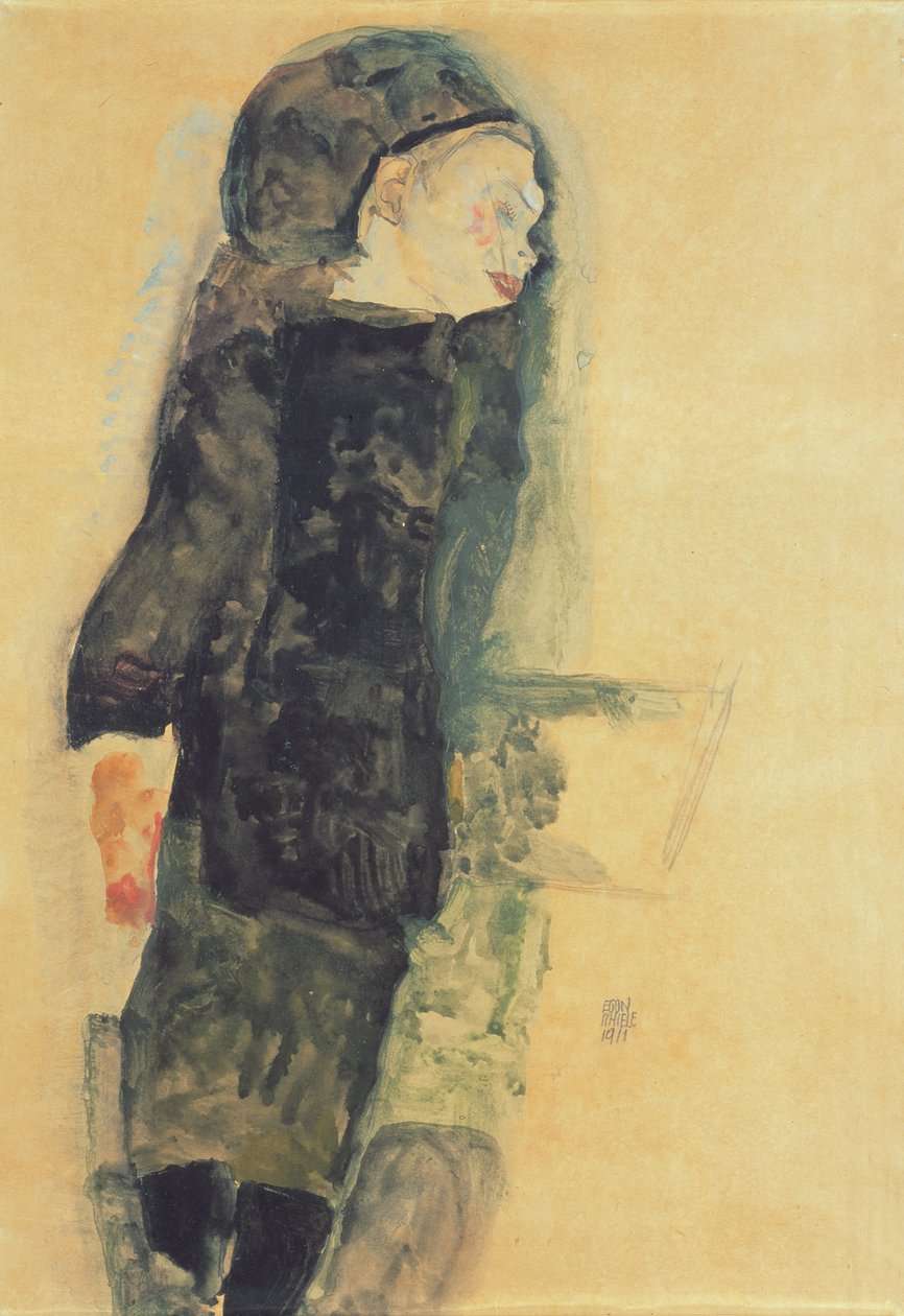 Lapsi mustassa mekossa, 1911 tekijältä Egon Schiele