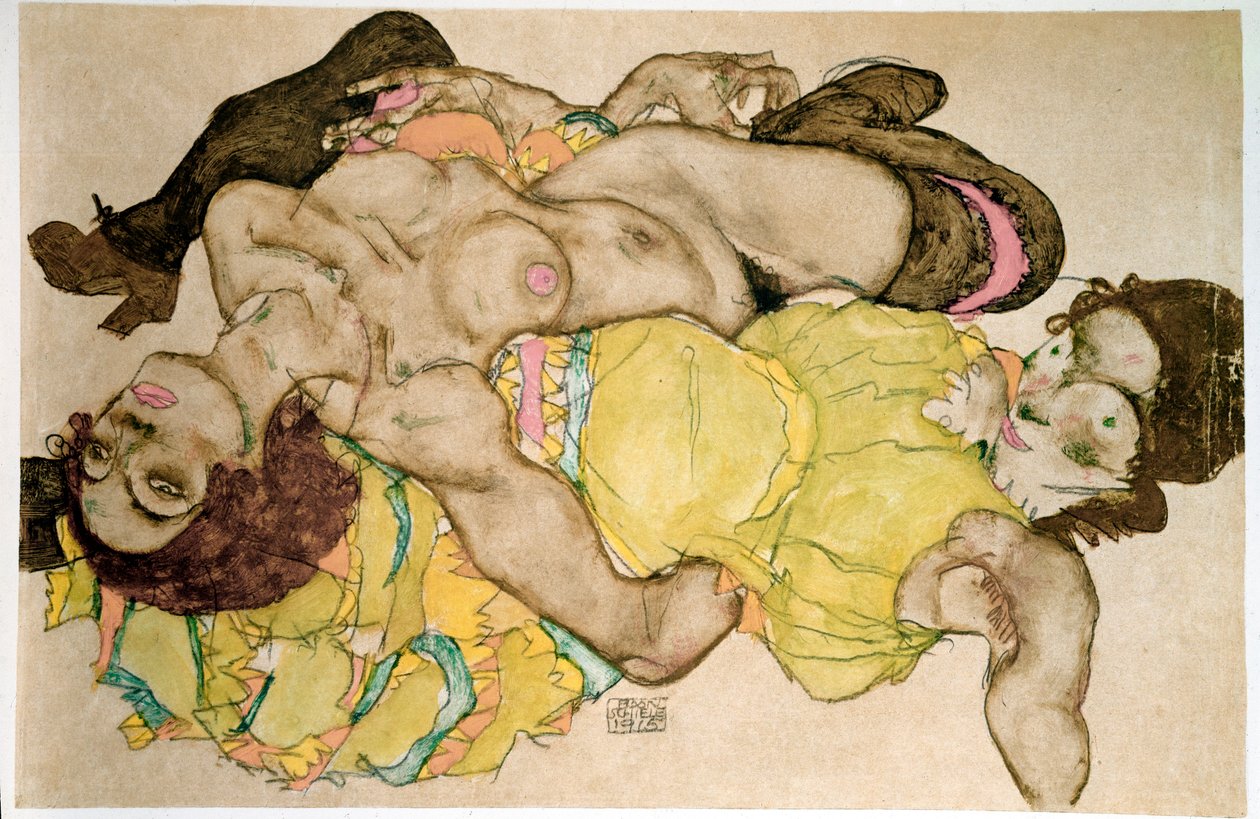 Kaarevat naiset. Piirustus Egon Schiele tekijältä Egon Schiele